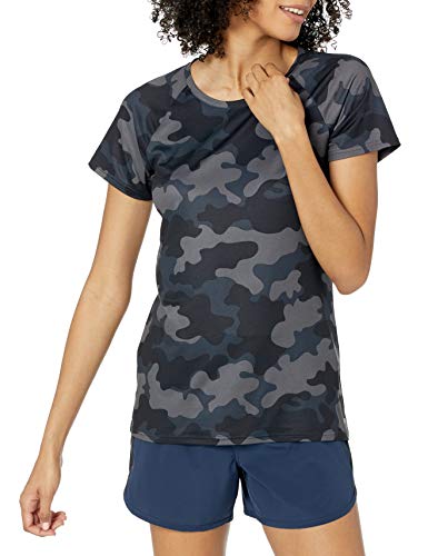 Amazon Essentials Tech Stretch Camiseta de Manga Casquillo Mujer, Pack de 2, Negro/Color Carbón, Camuflaje, M