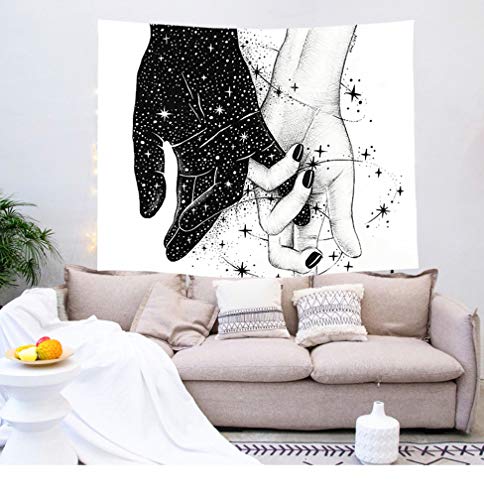 Amiiba - Tapiz de pared para colgar en la pared, diseño de estrellas, color blanco y negro, decoración del hogar para dormitorio, sala de estar (manos, L - 200,7 x 149,9 cm)