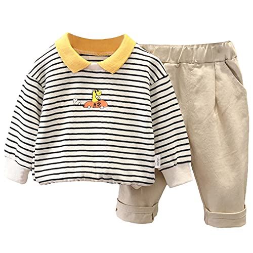 amropi Bebé Niños Conjuntos de Ropa Rayas Suéter Top de Manga Larga y Pantalones Trajes Blanco Caqui, 1-2 años