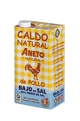 Aneto 100% Natural - Caldo de Pollo Bajo en Sal - caja de 6 unidades de 1 litro
