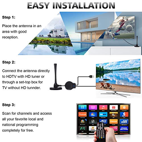 Antena TV Interior, Antena HDTV Digital De 150 Millas Con Amplificador Inteligente Señal，Para Canales TV 1080P 4K Gratuitos Para ATSC, DVB-T, DMB-T