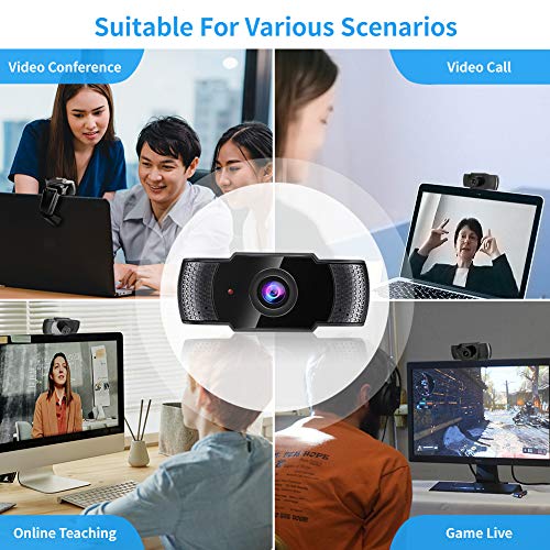 Anykuu HD Webcam, cámara de videoconferencia HD con micrófono estéreo, 1080P/30FPS, Compatible con Windows/Mac/XP2/Vista, Varias Plataformas sociales