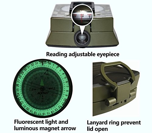 AOFAR AF-4580 brújula militar visionado de lentes, fluorescente, impermeable y a prueba de sacudidas con medidor de mapas, calculadora de distancias, bolsa para acampar, excursionismo, caza, mochila
