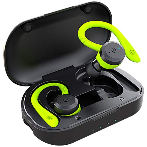 APEKX Auriculares Bluetooth True inalámbricos con Estuche de Carga IPX7 Sonido estéreo a Prueba de Agua Micrófono Incorporado intrauditivos Bajos Profundos para Deportes Correr Verde