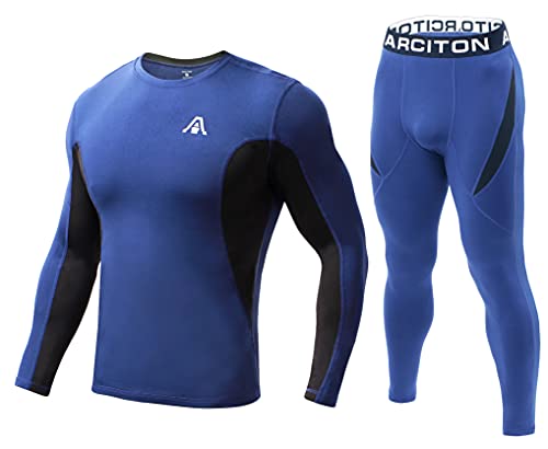 ARCITON Conjunto de ropa interior térmica para hombre con forro polar para correr esquí,Azul Marino,X-Large