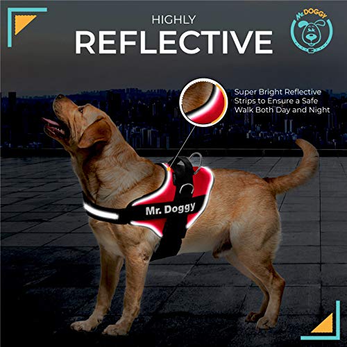 Arnés Personalizado para Perros - Reflectante - Incluye 2 Etiquetas con Nombre - Todos los Tamaños - De Calidad y Resistente (XL 30-45KG, Rojo)