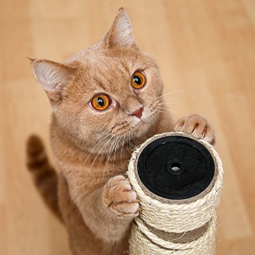 Arquivet Rascador para Gatos de Poste con Bola - Rascadores para Gatos - Arañador para Gatos - Afilador uñas para Gatos - Blanco y Dorado - 30 x 30 x 46 cm - Juguetes para Gatos