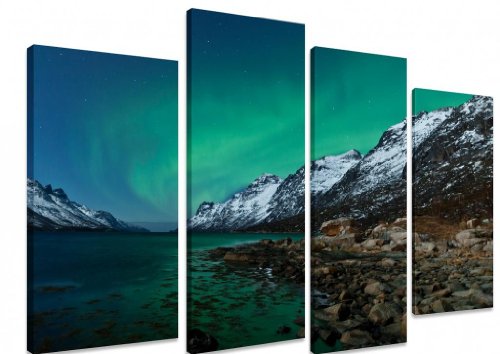 Art Depot Outlet - Lienzo de 4 paneles (101 x 71 cm), imagen de la Aurora Boreal y montañas nevadas noruegas