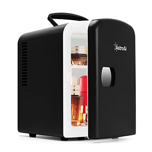 AstroAI Mini Refrigerador, Mini Nevera Portátil para el Skincare 4L 6 Latas de Refrescos, Mini Neveras 220V/12V para Enfriar y Calentar (Negro)