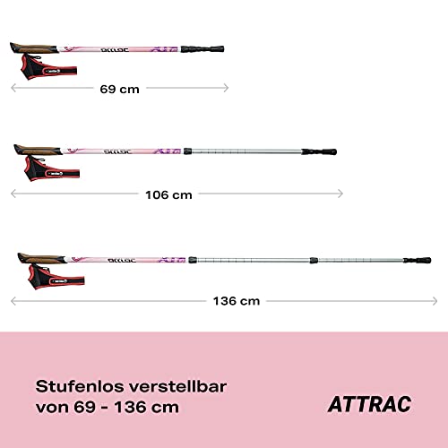 ATTRAC - Bastones marcha nórdica »Lady« con sistema telescópico y „Click & Go“ de las dragoneras - Empuñadura en corcho + PDF workout