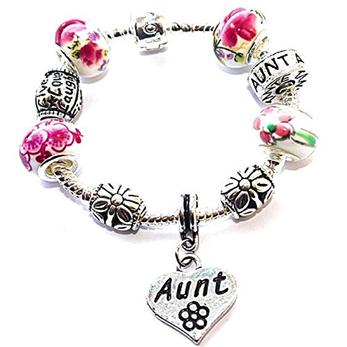 Auntie - Juego de pulsera y tarjeta de regalo de cumpleaños, diseño de cristal rosa
