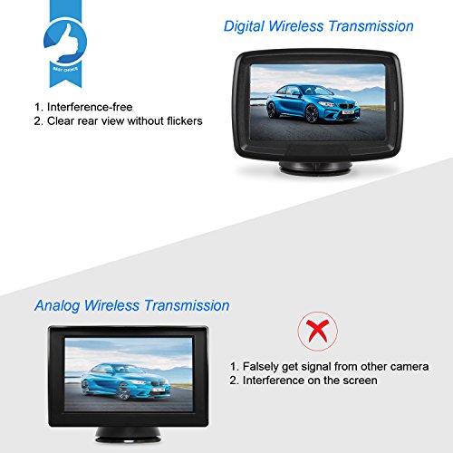 AUTO-VOX TD-2 Kit de cámara de marcha atrás digital inalámbrica con monitor TFT, 10,9 cm Cámara de coche impermeable IP 68 con buena visión nocturna,sistema de asistencia para aparcamiento 12V/24V