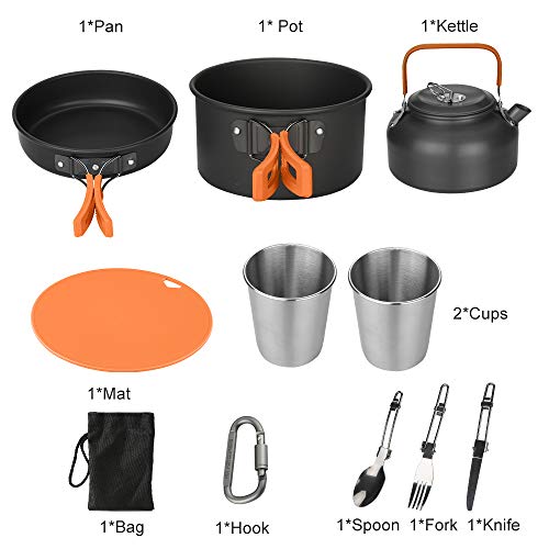 Awroutdoor Camping Kochgeschirr Kit Outdoor Aluminium Leichte Camping Pot Pan Kochen Set für Camping Wandern
