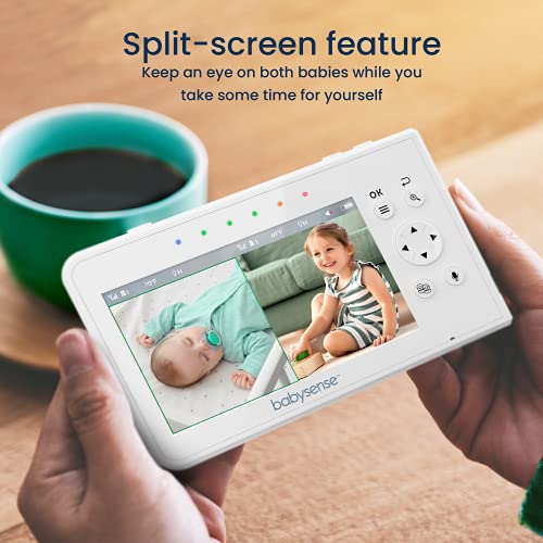 BabySense Vigilabebés con video, pantalla dividida de 4.3"con dos cámaras y audio, giro e inclinación remotos, alcance de 300 m (espacio abierto)