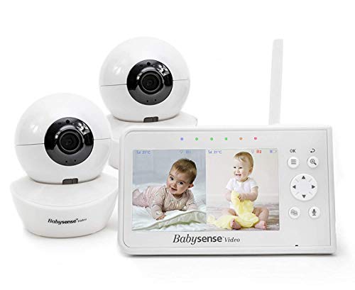 BabySense Vigilabebés con video, pantalla dividida de 4.3"con dos cámaras y audio, giro e inclinación remotos, alcance de 300 m (espacio abierto)
