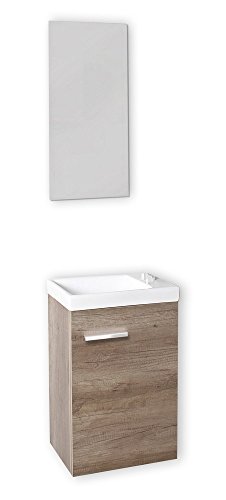 Baikal 24010555 Muebles de Baño Lavabo y Espejo, de una Puerta, Ideal para aseos o baños pequeños, Melamina 16, Nebraska, cm