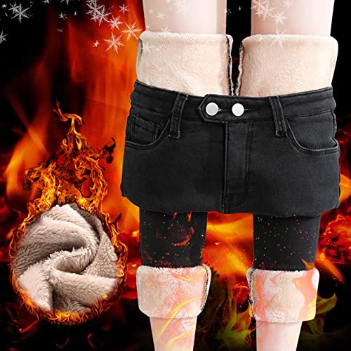 Baiomawzh - Pantalones térmicos para mujer con forro polar interior, pantalones de invierno cálidos de felpa, pantalones vaqueros rectos térmicos con banda elástica ancha
