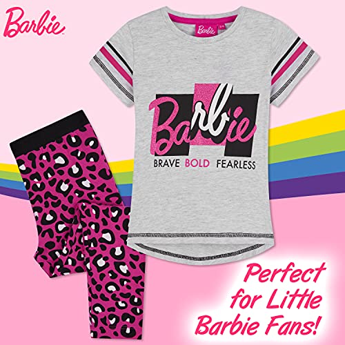 Barbie Completo Sportivo con T-Shirt E Leggings per Bambina 2-13 Anni, Tuta Originale di (Gris/Morado, 6-7 años)