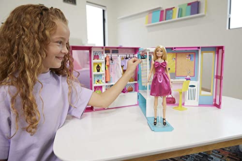 Barbie Muñeca y Dream Closet - Armario Ampliable con Perchero Giratorio - 25+ Prendas y Accesorios - Ancho: +60 cm - Regalo para Niños de 3-7 Años