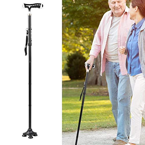 Bastón de Apoyo para Caminar Plegable Las muletas de Ancianos Ajustables Pueden con luz LED y 4 Alimentos