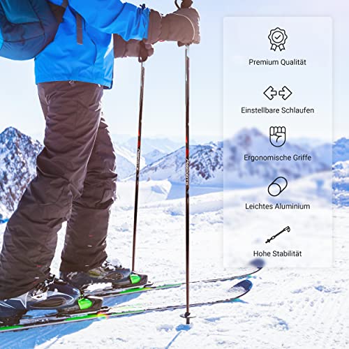 Bastones de esquí premium con plato de nieve unisex I Bastones de esquí de aluminio de diferentes longitudes I Mango de aluminio Esquís de 18 mm, Palos