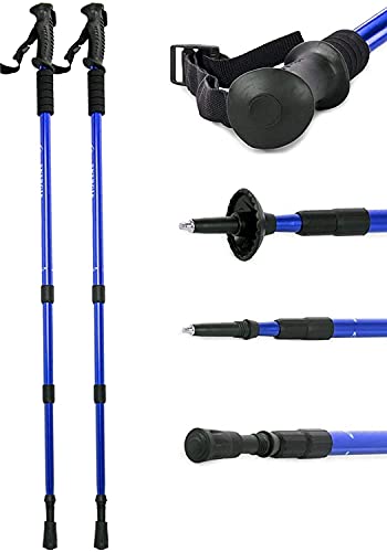 Bastones de marcha nórdica (2 unidades, telescópicos, de 100 cm a 135 cm, aleación de aluminio, con amortiguación, amortiguadores de goma y tapas protectoras), azul o negro