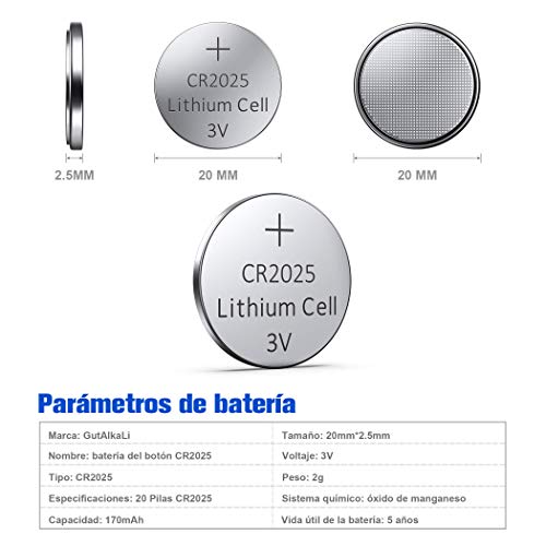 Batería de Litio CR2025 3V, botón electrónico de la célula de la Moneda (20 Pilas)