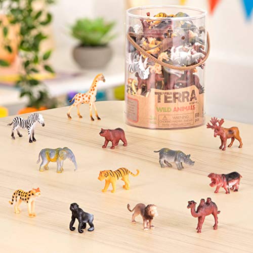 Battat AN6004 Terra - Figurines juguetes de 12 tipos de animales salvajes en un tubo para niños de 3+ años, 10.16 x 10.16 x 13.97 cm, 60 piezas