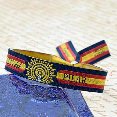 BDM Pulsera de Hilo Virgen del Pilar, Bandera de España, para Mujer y Hombre. Unidades 1