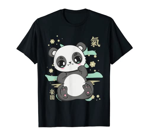 Bebé Panda Oso Cachorro Japonés Símbolos Kanji Vintage Anime Camiseta