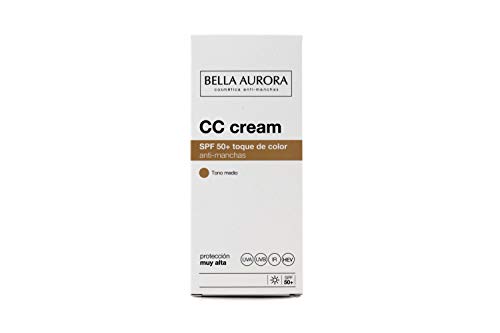 Bella Aurora Crema Facial con Color SPF 50+ | CC Cream | Protector Solar Anti-Manchas | Piel Normal o Seca, Tono Medio, 30 ml