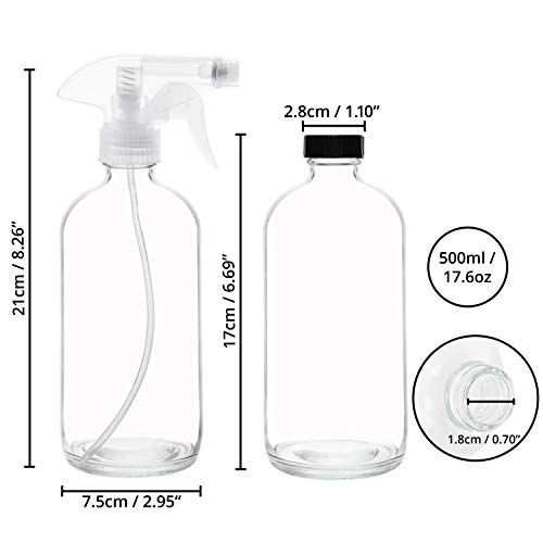 Belle Vous Bote Pulverizador Vacío Vidrio Transparente Spray/Rocío (Pack de 3) 500 ml Gatillo Duradero – 2 Ajustes de Chorro Bote Spray Productos de Limpieza, Aromaterapia, Aceites Esenciales