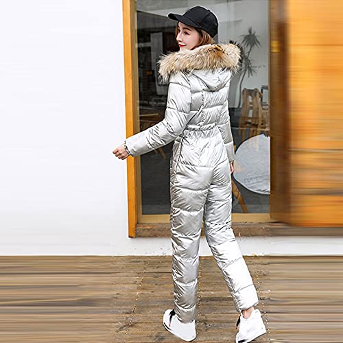 BIKETAFUWY Traje de nieve para mujer, mono de nieve con capucha, chaqueta de invierno cálida de nieve, traje de esquí con cremallera
