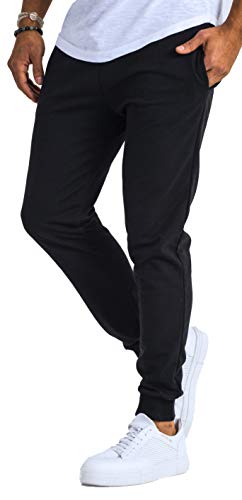 Björn Swensen Pantalones de deporte largos para hombre, de algodón, para correr, para el tiempo libre, chándal de corte ajustado Negro XXL
