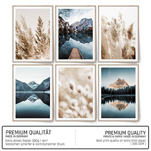 BLCKART Infinity Dreamy Mountains - Juego de imágenes de montaña con estilo póster natural en ambos lados (6 x A3, 29,7 x 42 cm, sin marco, Dream Mountains, PAMPAS)