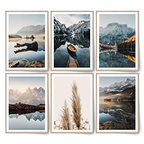 BLCKART Infinity Dreamy Mountains - Juego de imágenes de montaña con estilo póster natural en ambos lados (6 x A3, 29,7 x 42 cm, sin marco, Dream Mountains, PAMPAS)