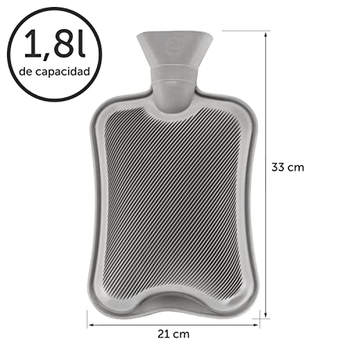 Blumtal Bolsa de agua caliente con tapa blanda - Botella de agua caliente de 1,8 l, botella de cama, Color Gris