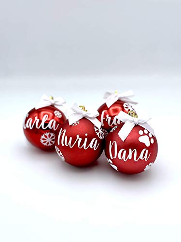 Bolas de Navidad Personalizadas Rojas Nombre Pack 4 Decoración Árbol de Navidad Regalo