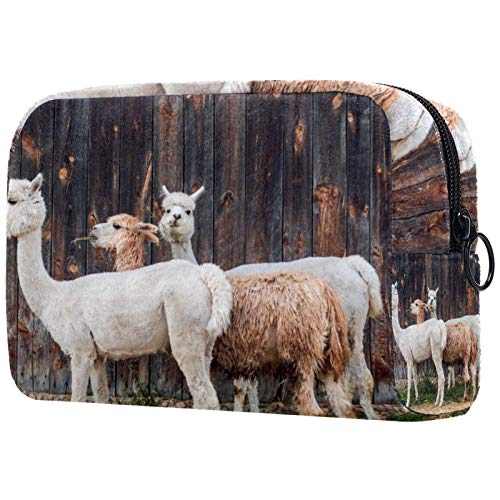 Bolsa de maquillaje personalizada para las brochas de maquillaje, bolsa de aseo portátil para las mujeres, bolso de mano, organizador de viaje de alpaca cabañas, alquiler vacacional de piel de lana