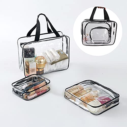 Bolsas de Aseo Transparente，3-in-1 Bolsas Portátil de Maquillaje de PVC Neceser Transparente Impermeable con Cremallera para Viajes baño y Almacenamiento