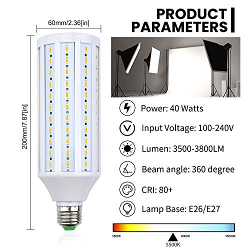 Bonlux Bombilla LED E27 de 40 W, equivalente a 400 W, 5500 K, 3500 – 3800 lm, E27, 360 grados, bombilla LED para taller de fábrica, garaje, patio, no regulable