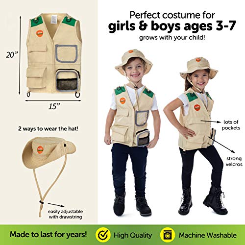 Born Toys Explorer and Safari Costume Vest and Hat Set for Kid Explorer and Outdoor Dress up and Role Play-Great for Park Ranger Paleontologist Zoo Keeper Costume and Adventure Kids…