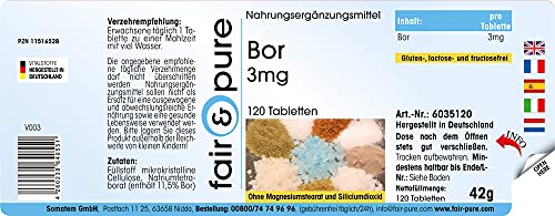 Boron 3mg - Suplemento de Boro - de Tetraborato de sodio - Oligoelemento esencial vegano -Alta pureza - 120 Comprimidos