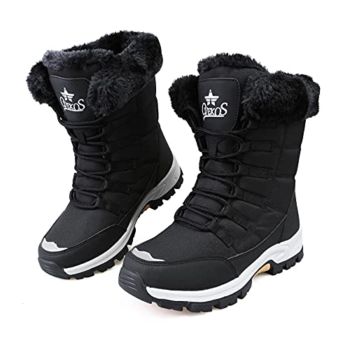 Botas de Nieve para Mujer Calentar Forrado Planas Zapatos de Invierno Negro 38