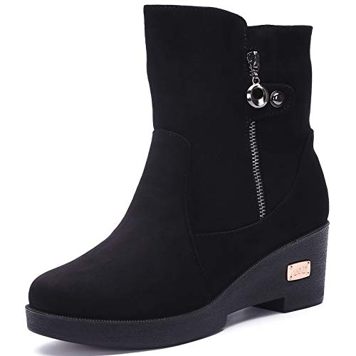 Botas de Nieve Zapatos para Invierno Mujer Piel Forradas Calientes Casual Calzado Antideslizante Botines Negro 36EU=37CN (235)