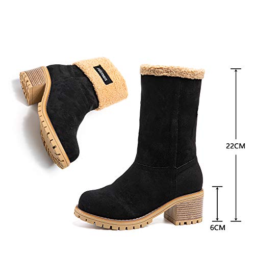 Botas Mujer Invierno Forradas Cálidas Botines Ante Plataforma Zapatos Nieve Cómodos Casual Negro EU 38