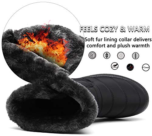 Botas para Mujer Botines de Invierno Forradas con Pelo Botas de Nieve Antideslizante Zapatos Outdoor Ligero Negro 41 EU