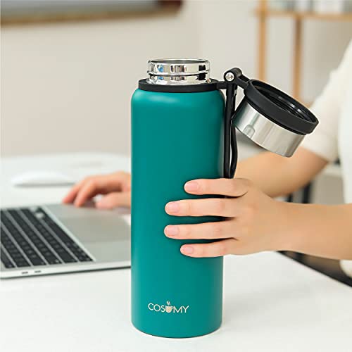 Botella Térmica de 1 Litro con Filtro - Para Agua Fría, Té o Café - Grande - Acero Inoxidable - Doble Pared - Verde