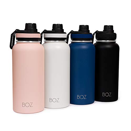 Botella XL de Agua en Acero Inoxidable BOZ (1 L / 32 oz) boca ancha, Libre de BPA, Aislamiento de Doble Pared al Vacío (Negro)