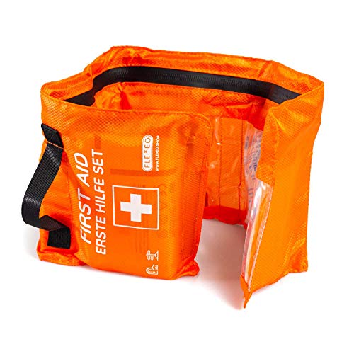 Botiquín de primeros auxilios para el exterior, para senderismo, esquí, escalada, formato práctico de rollo, cabe en cualquier mochila, repelente al agua (59 piezas, naranja)